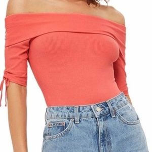Topshop Bardot Off the Shoulder Bodysuit Ribbed